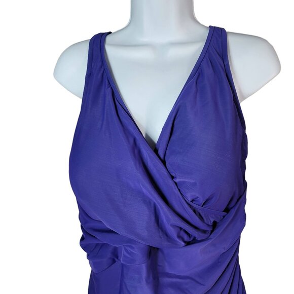 Lands' End Skirted Swimsuit Purple 24W V Neck No Wire Wrap One Piece Slimming - Picture 2 of 8